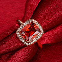 Ruby Emerald Cut 18K Rose Gold Halo Ring
