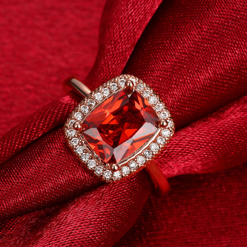 Ruby Emerald Cut 18K Rose Gold Halo Ring