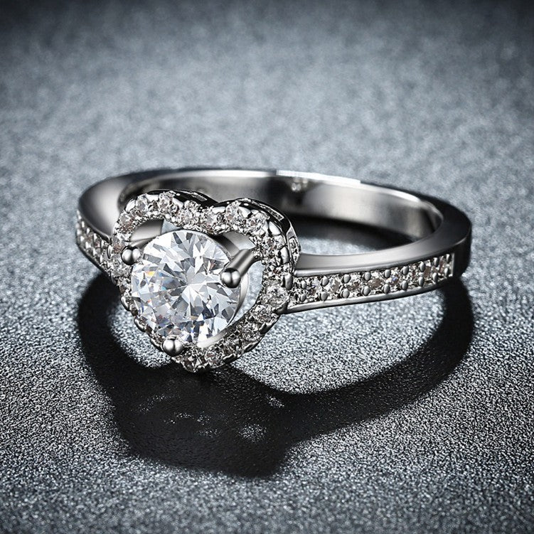 Pave Heart Princess Cut Engagement Ring - Golden NYC Jewelry www.goldennycjewelry.com fashion jewelry for women