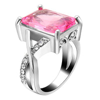 EMERALD CUT PINK CRYSTAL SWIRL RING MADE WITH SWAROVSKI ELEMENTS, , Golden NYC Jewelry, Golden NYC Jewelry jewelryjewelry deals, swarovski crystal jewelry, groupon jewelry,, jewelry for mom, 