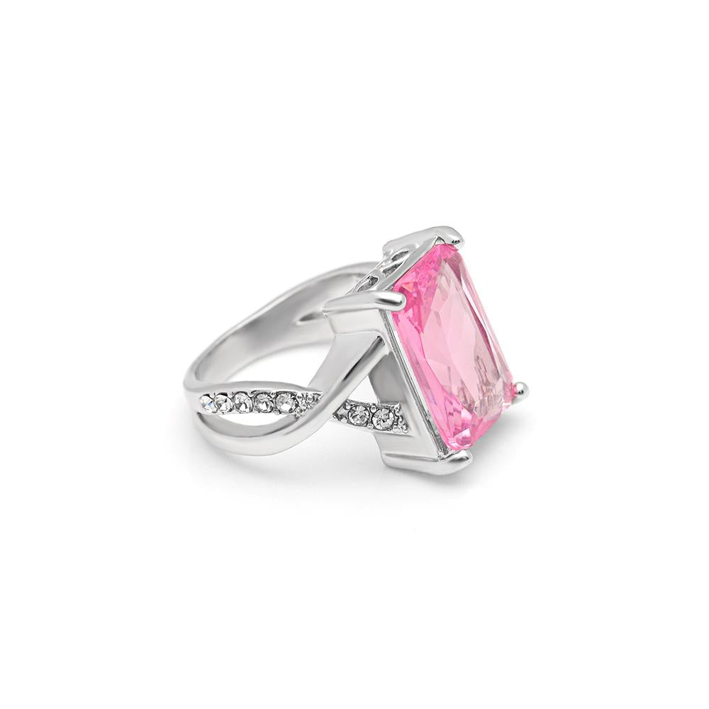 EMERALD CUT PINK CRYSTAL SWIRL RING MADE WITH SWAROVSKI ELEMENTS, , Golden NYC Jewelry, Golden NYC Jewelry jewelryjewelry deals, swarovski crystal jewelry, groupon jewelry,, jewelry for mom, 