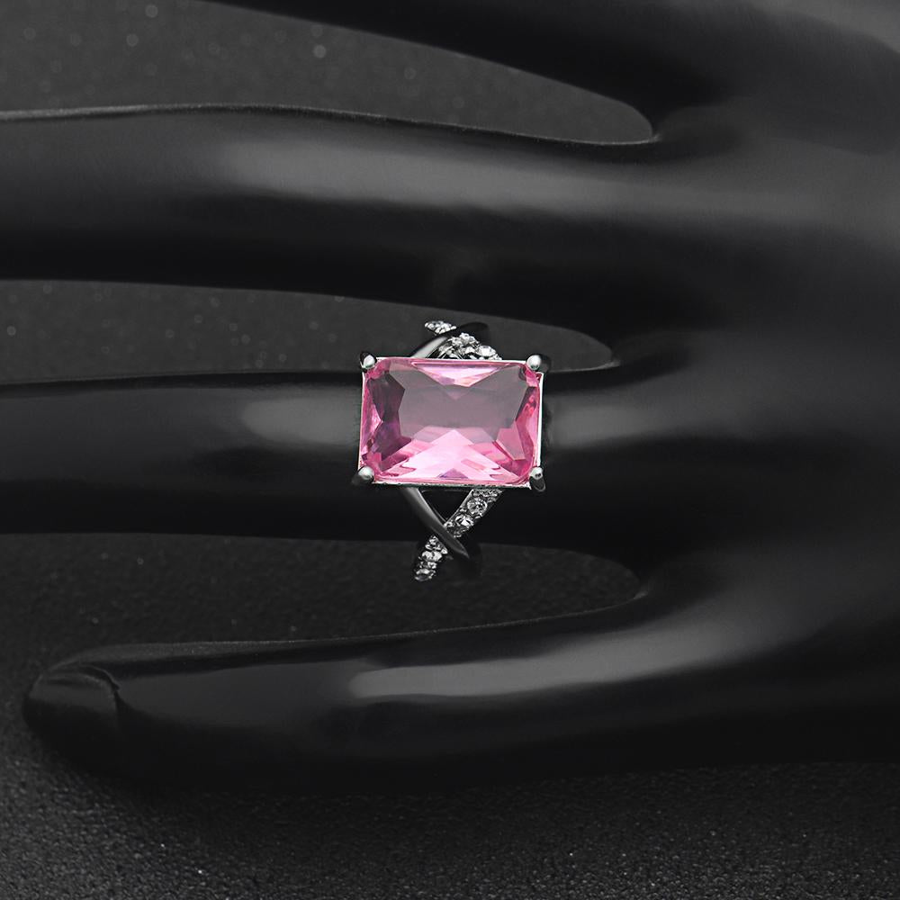 EMERALD CUT PINK CRYSTAL SWIRL RING MADE WITH SWAROVSKI ELEMENTS, , Golden NYC Jewelry, Golden NYC Jewelry jewelryjewelry deals, swarovski crystal jewelry, groupon jewelry,, jewelry for mom, 