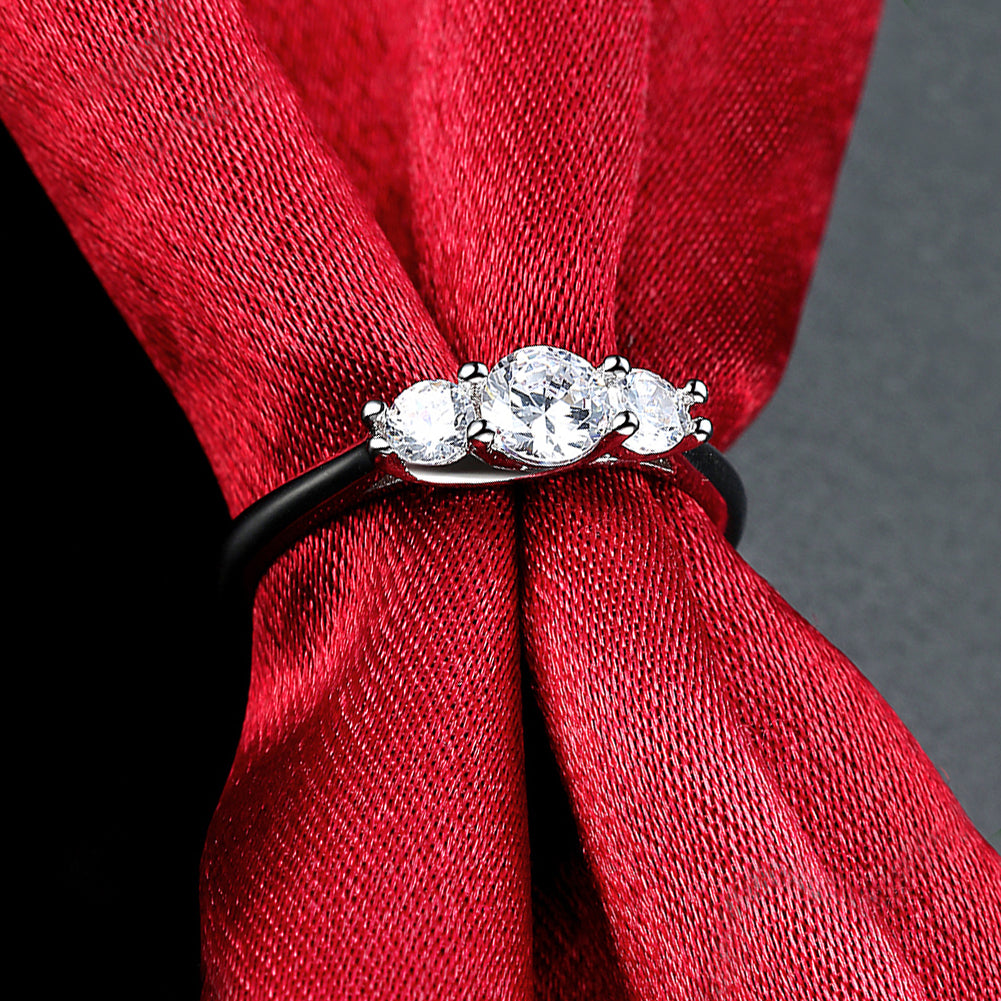Three Stone Swarovski Elements Ring in 18K White Gold