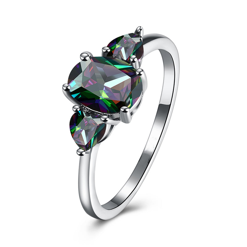 Multi Mystic Topaz 3 Stone Ring in 18K White Gold