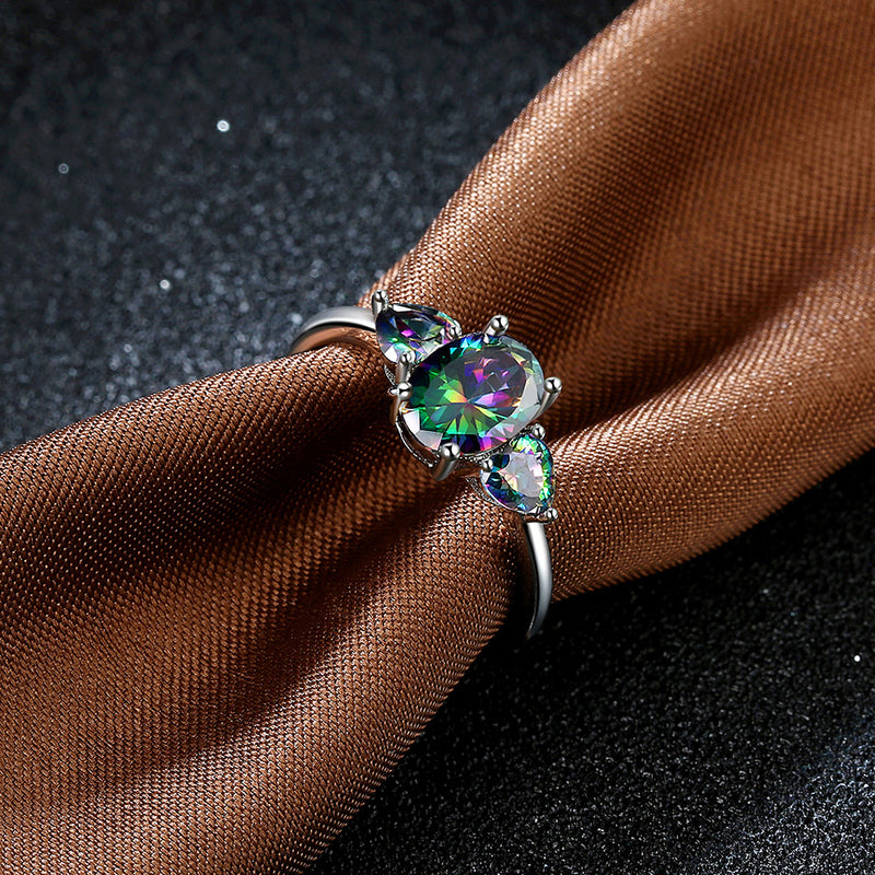Multi Mystic Topaz 3 Stone Ring in 18K White Gold