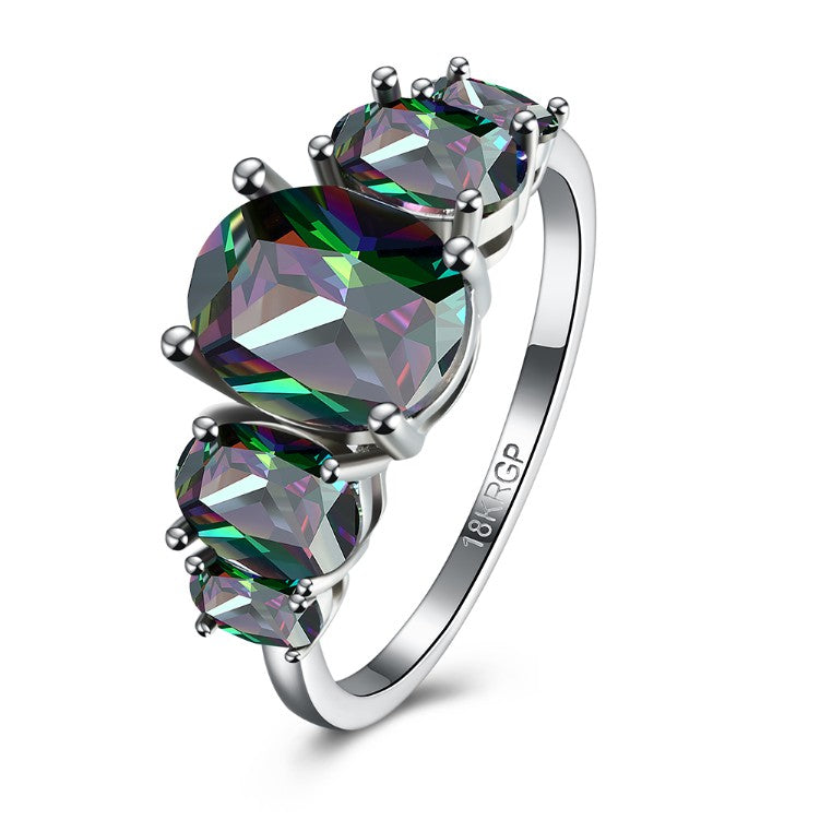 Five Stone Mystic Fire Topaz 18K White Gold Plated Ring, Rings, Golden NYC Jewelry, Golden NYC Jewelry jewelryjewelry deals, swarovski crystal jewelry, groupon jewelry,, jewelry for mom,