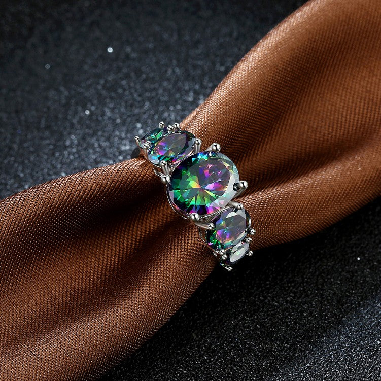Five Stone Mystic Fire Topaz 18K White Gold Plated Ring, Rings, Golden NYC Jewelry, Golden NYC Jewelry jewelryjewelry deals, swarovski crystal jewelry, groupon jewelry,, jewelry for mom,