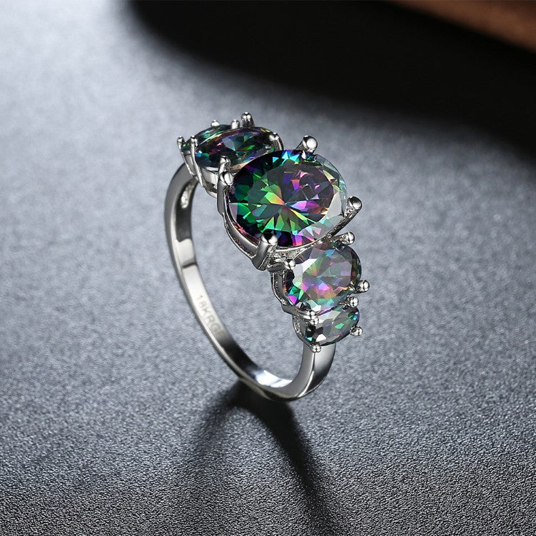 Five Stone Mystic Fire Topaz 18K White Gold Plated Ring, Rings, Golden NYC Jewelry, Golden NYC Jewelry jewelryjewelry deals, swarovski crystal jewelry, groupon jewelry,, jewelry for mom,