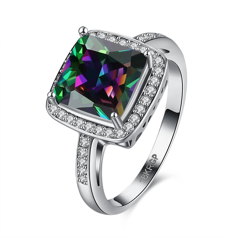 Pave Classic Emerald Cut Ring in 18K White Gold