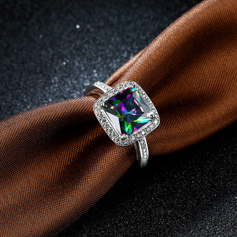 Pave Classic Emerald Cut Ring in 18K White Gold