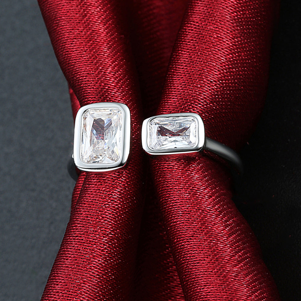 Duo Emerald Cut Swarovski Elements Adjustable White Gold Ring, , Golden NYC Jewelry, Golden NYC Jewelry  jewelryjewelry deals, swarovski crystal jewelry, groupon jewelry,, jewelry for mom, 
