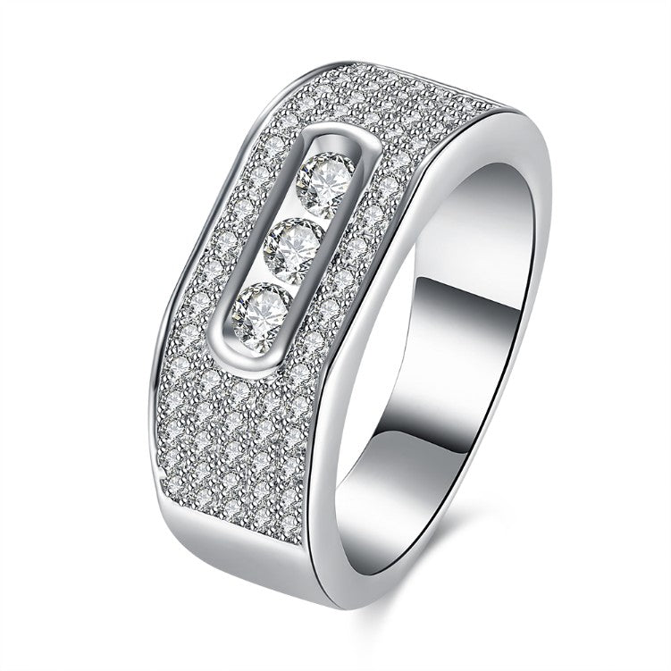 Micro-Pave Three Center Stone Swarovski Ring In White Gold, , Golden NYC Jewelry, Golden NYC Jewelry fashion jewelry, cheap jewelry, jewelry for mom, 