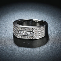 Micro-Pave Three Center Stone Swarovski Ring In White Gold, , Golden NYC Jewelry, Golden NYC Jewelry fashion jewelry, cheap jewelry, jewelry for mom, 