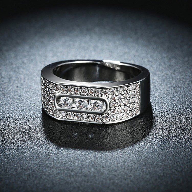 Micro-Pave Three Center Stone Swarovski Ring In White Gold, , Golden NYC Jewelry, Golden NYC Jewelry fashion jewelry, cheap jewelry, jewelry for mom, 