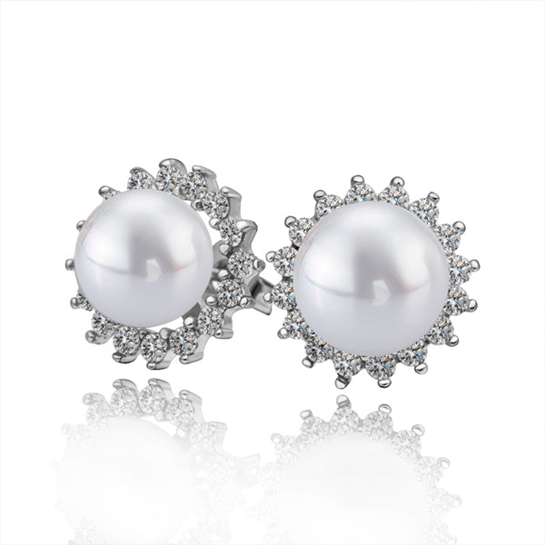 Classic Pearl and Swarovski Crystal Stud Earrings in 18K White Gold, Earring, Golden NYC Jewelry, Golden NYC Jewelry  jewelryjewelry deals, swarovski crystal jewelry, groupon jewelry,, jewelry for mom,