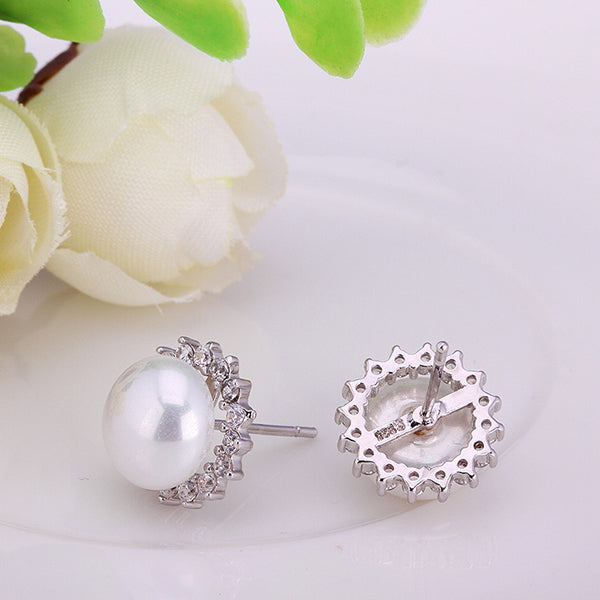 Classic Pearl and Swarovski Crystal Stud Earrings in 18K White Gold, Earring, Golden NYC Jewelry, Golden NYC Jewelry jewelryjewelry deals, swarovski crystal jewelry, groupon jewelry,, jewelry for mom,