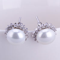 Classic Pearl and Swarovski Crystal Stud Earrings in 18K White Gold, Earring, Golden NYC Jewelry, Golden NYC Jewelry jewelryjewelry deals, swarovski crystal jewelry, groupon jewelry,, jewelry for mom,