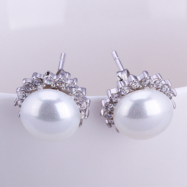 Classic Pearl and Swarovski Crystal Stud Earrings in 18K White Gold, Earring, Golden NYC Jewelry, Golden NYC Jewelry jewelryjewelry deals, swarovski crystal jewelry, groupon jewelry,, jewelry for mom,