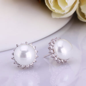 Classic Pearl and Swarovski Crystal Stud Earrings in 18K White Gold, Earring, Golden NYC Jewelry, Golden NYC Jewelry  jewelryjewelry deals, swarovski crystal jewelry, groupon jewelry,, jewelry for mom,