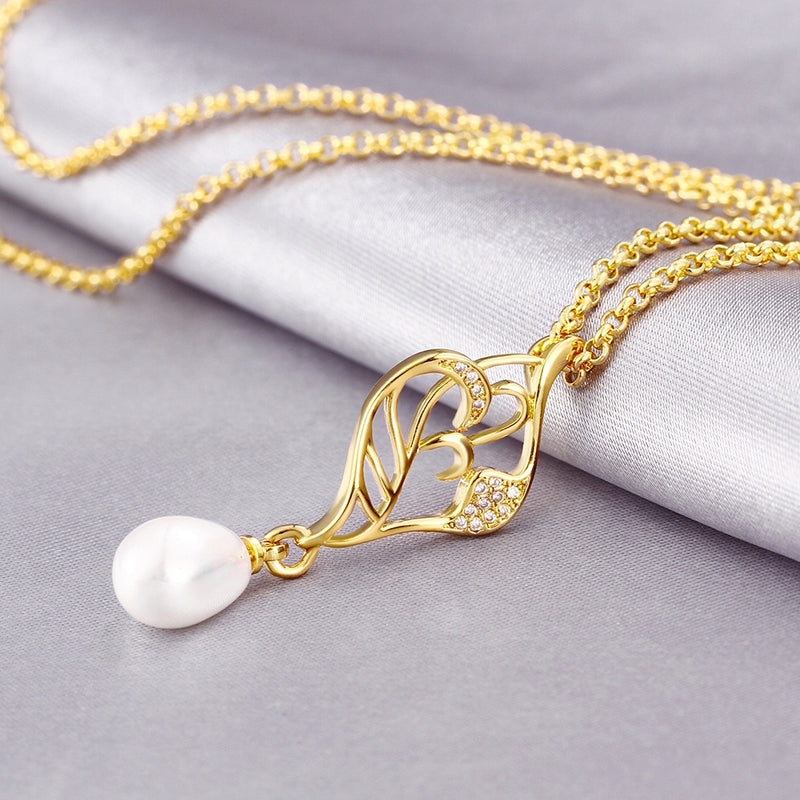 Freshwater Pearl Swarovski Curved Pendant Necklace in 14K Gold, Necklaces, Golden NYC Jewelry, Golden NYC Jewelry  jewelryjewelry deals, swarovski crystal jewelry, groupon jewelry,, jewelry for mom,