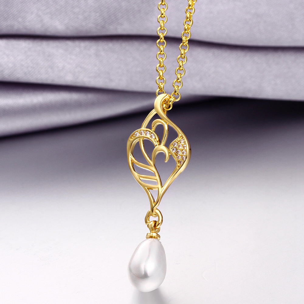 Freshwater Pearl Swarovski Curved Pendant Necklace in 14K Gold, Necklaces, Golden NYC Jewelry, Golden NYC Jewelry  jewelryjewelry deals, swarovski crystal jewelry, groupon jewelry,, jewelry for mom,