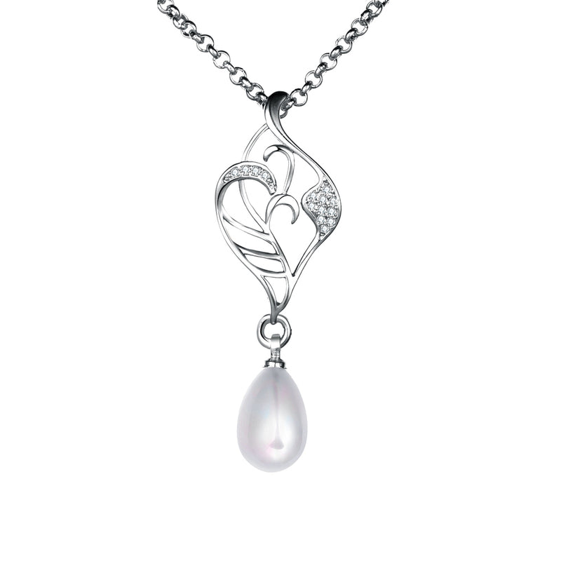Freshwater Pearl Swarovski Curved Pendant Necklace in 18K White Gold, Necklaces, Golden NYC Jewelry, Golden NYC Jewelry jewelryjewelry deals, swarovski crystal jewelry, groupon jewelry,, jewelry for mom,