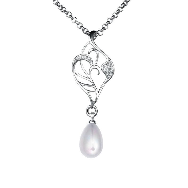 Freshwater Pearl Swarovski Curved Pendant Necklace in 18K White Gold, Necklaces, Golden NYC Jewelry, Golden NYC Jewelry  jewelryjewelry deals, swarovski crystal jewelry, groupon jewelry,, jewelry for mom,