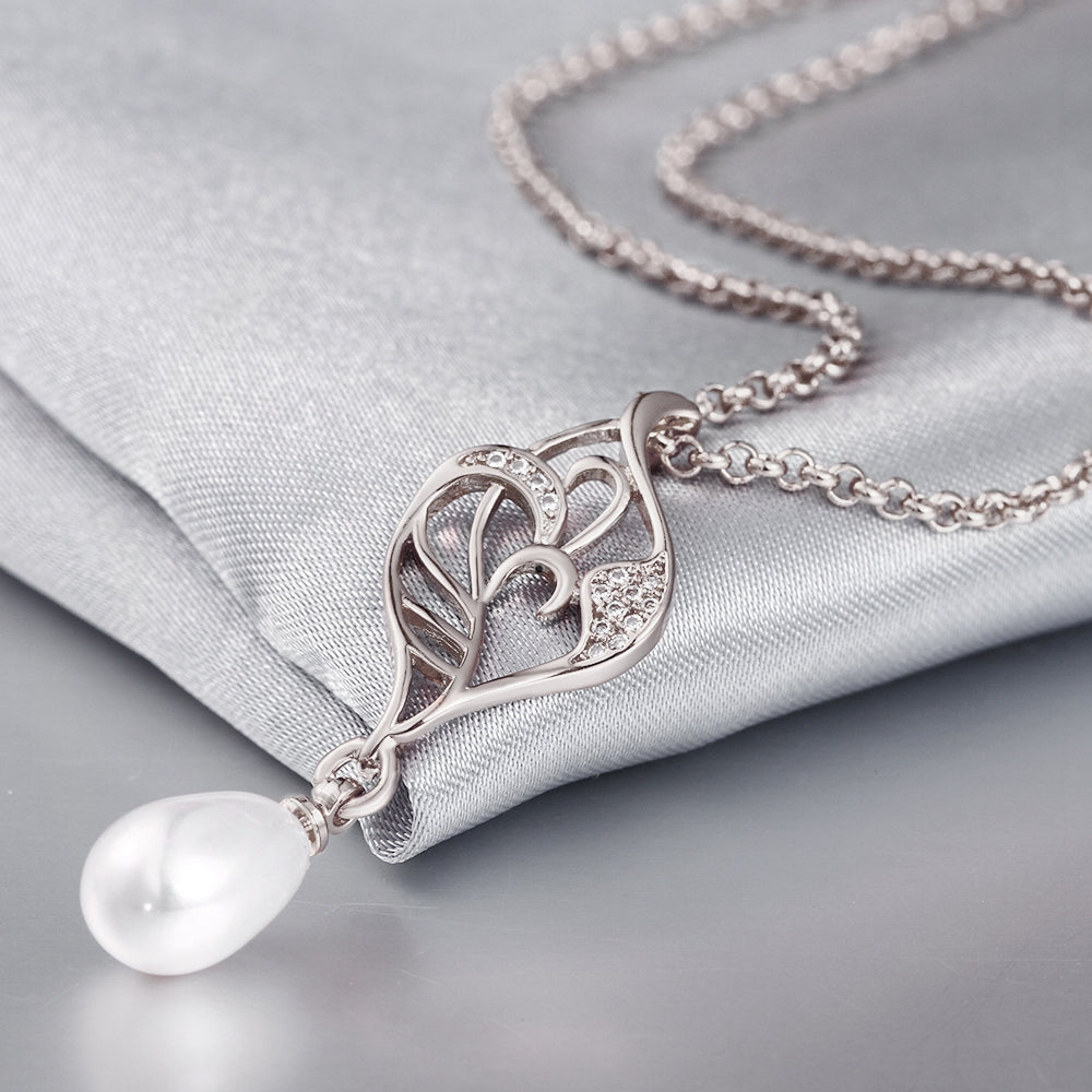 Freshwater Pearl Swarovski Curved Pendant Necklace in 18K White Gold, Necklaces, Golden NYC Jewelry, Golden NYC Jewelry  jewelryjewelry deals, swarovski crystal jewelry, groupon jewelry,, jewelry for mom,