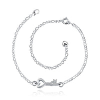 Key to Heart Anklet in 18K White Gold Plated