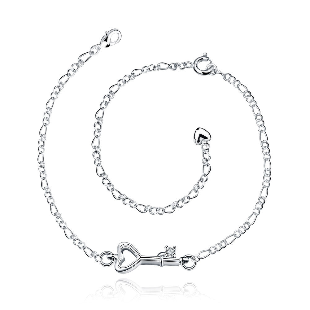 Key to Heart Anklet in 18K White Gold Plated