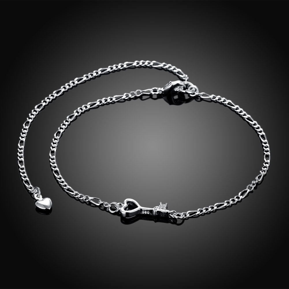 Key to Heart Anklet in 18K White Gold Plated