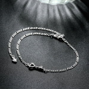 Key to Heart Anklet in 18K White Gold Plated