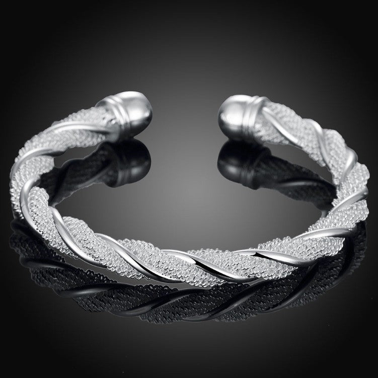 Twisted Mesh Silver Cuff Adjustable Bracelet