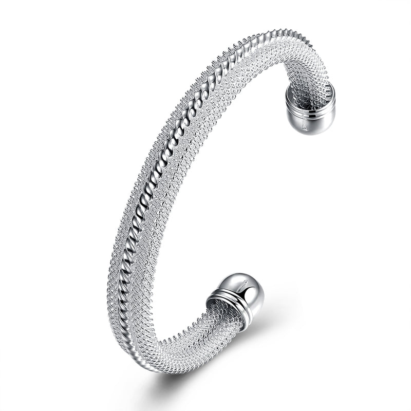 Classic Mesh Adjustable Cuff Bangle in 18K White Gold Plated, Bangle, Golden NYC Jewelry, Golden NYC Jewelry jewelryjewelry deals, swarovski crystal jewelry, groupon jewelry,, jewelry for mom,