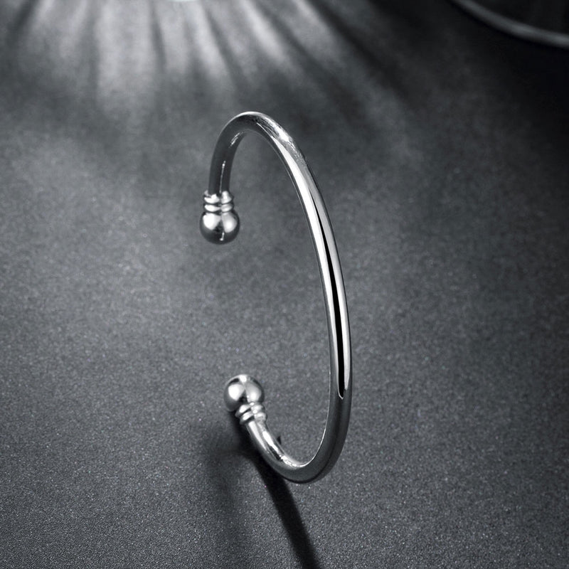 Smooth Adjustable Cuff Bangle in 18K White Gold Plated