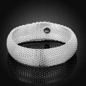 Thick Mesh Bangle in 18K White Gold Plated