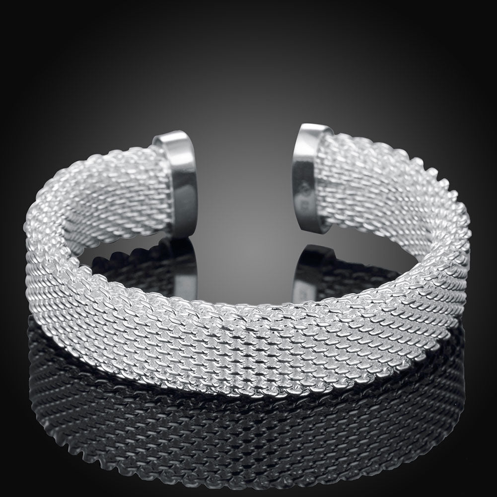 Silver Mesh Knot Open-Cuff Bangle