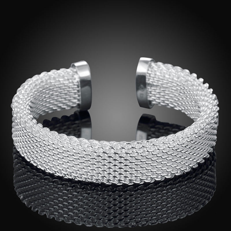 Silver Mesh Knot Open-Cuff Bangle