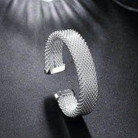 Silver Mesh Knot Open-Cuff Bangle