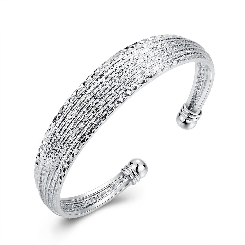 Stacking Mesh Adjustable Cuff Bangle in 18K White Gold Plated