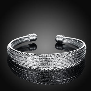 Stacking Mesh Adjustable Cuff Bangle in 18K White Gold Plated