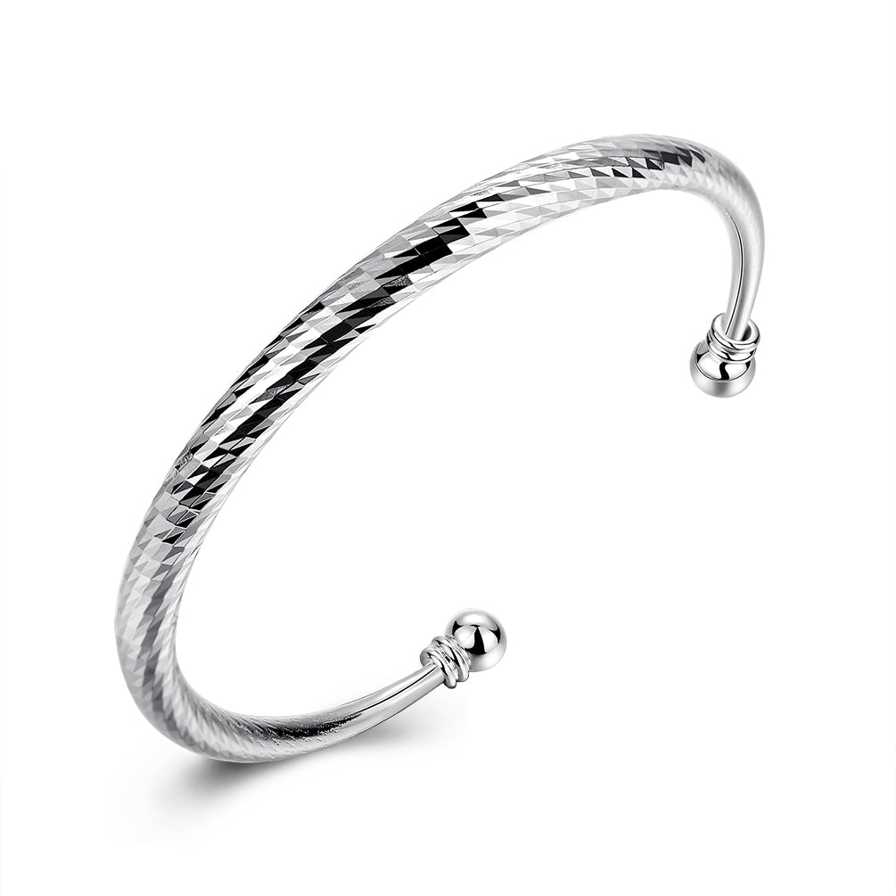 Diamond Cut Adjustable Cuff Bangle in 18K White Gold Plated, Bangle, Golden NYC Jewelry, Golden NYC Jewelry jewelryjewelry deals, swarovski crystal jewelry, groupon jewelry,, jewelry for mom,
