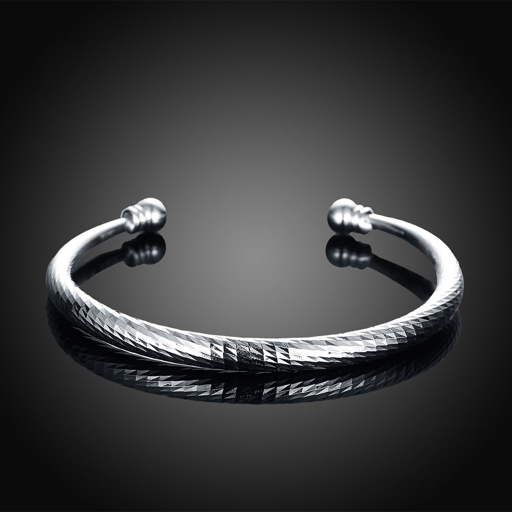 Diamond Cut Adjustable Cuff Bangle in 18K White Gold Plated, Bangle, Golden NYC Jewelry, Golden NYC Jewelry jewelryjewelry deals, swarovski crystal jewelry, groupon jewelry,, jewelry for mom,