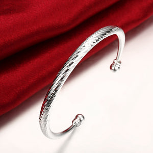 Diamond Cut Adjustable Cuff Bangle in 18K White Gold Plated