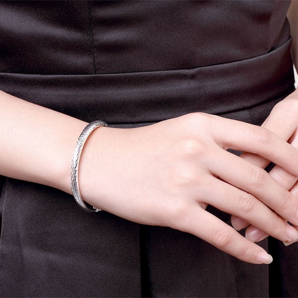 Diamond Cut Adjustable Cuff Bangle in 18K White Gold Plated, Bangle, Golden NYC Jewelry, Golden NYC Jewelry jewelryjewelry deals, swarovski crystal jewelry, groupon jewelry,, jewelry for mom,