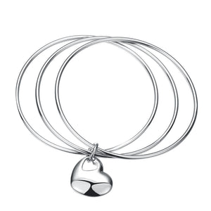 Triple Row Heart Bangle in 18K White Gold Plated