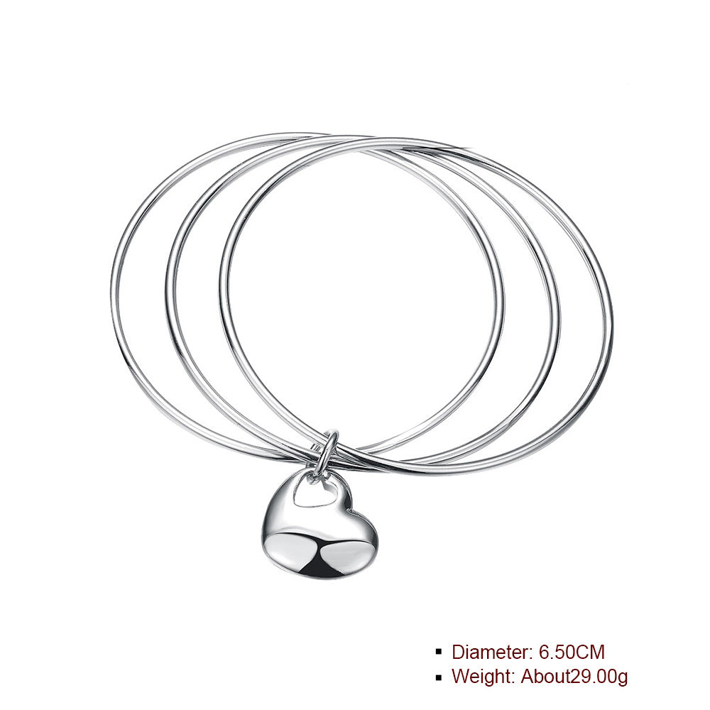 Triple Row Heart Bangle in 18K White Gold Plated