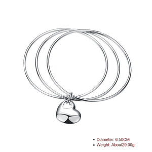 Triple Row Heart Bangle in 18K White Gold Plated