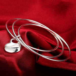 Triple Row Heart Bangle in 18K White Gold Plated