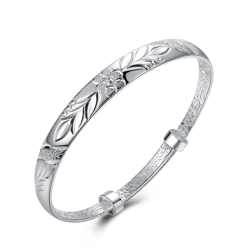 Women's Silver Plated Floral Ingrain Design Bangle - Golden NYC Jewelry www.goldennycjewelry.com fashion jewelry for women